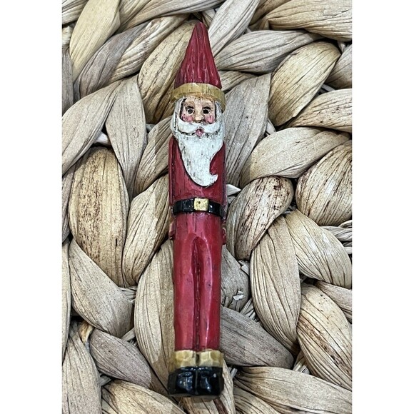 Vintage Artisan Crafted Santa Brooch Pin Christmas Hand Painted & Carved Wooden - Picture 1 of 6